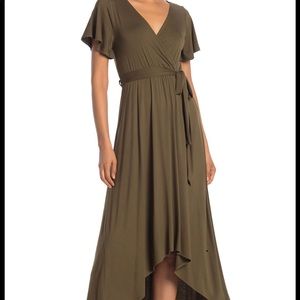 NWT Flutter Sleeve High Low Wrap Dress